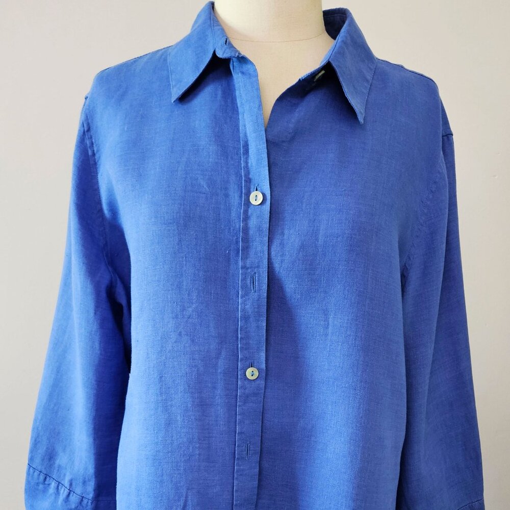 Chico's Linen Shirt Royal Blue Size 2 Easy Care
